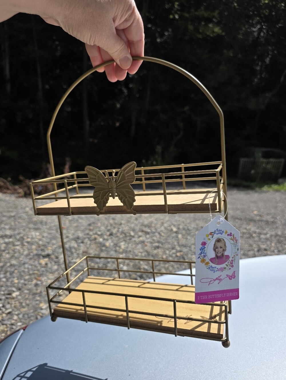Dolly Parton 2 Tier Butterfly Server Shelf Wood and Metal Signature Hard To Find